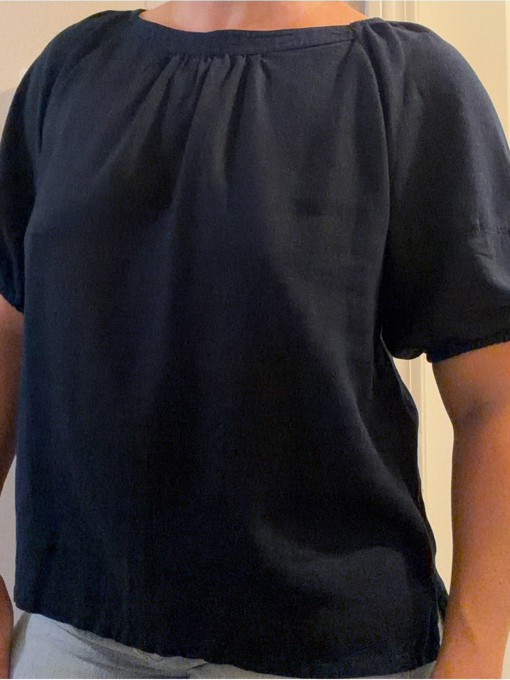 LOFT Navy Puff Sleeve Top